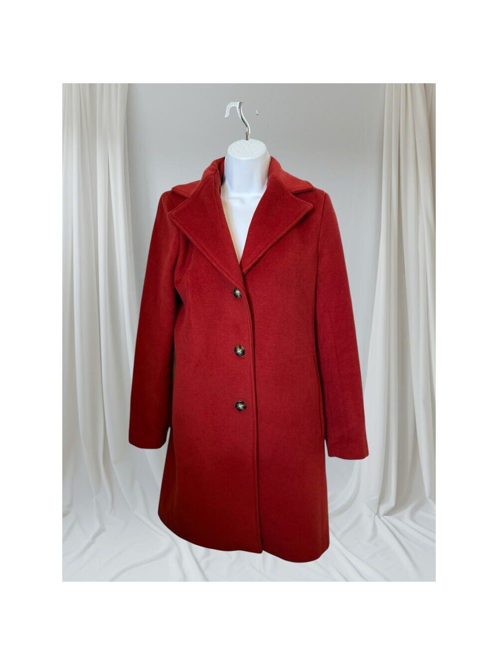 Calvin Klein Red Wool Cashmere Blend Coat Women’s Classic Button Front Jacket